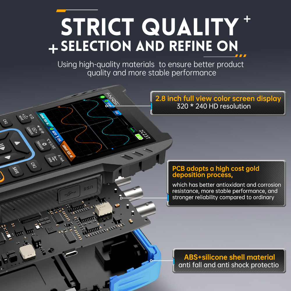 Fnirsi Digital Oscilloscope Handheld - 2C23T 3-in-1 Digital Oscilloscope 10MHz Dual